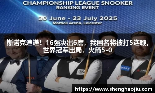 斯诺克速递！16强决出6席，我国名将被打5连鞭，世界冠军出局，火箭5-0